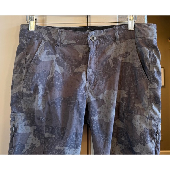 Women's Prana Gray Camo Patterned Joggers Cargo Pockets Tapered Size 10 - Picture 2 of 13